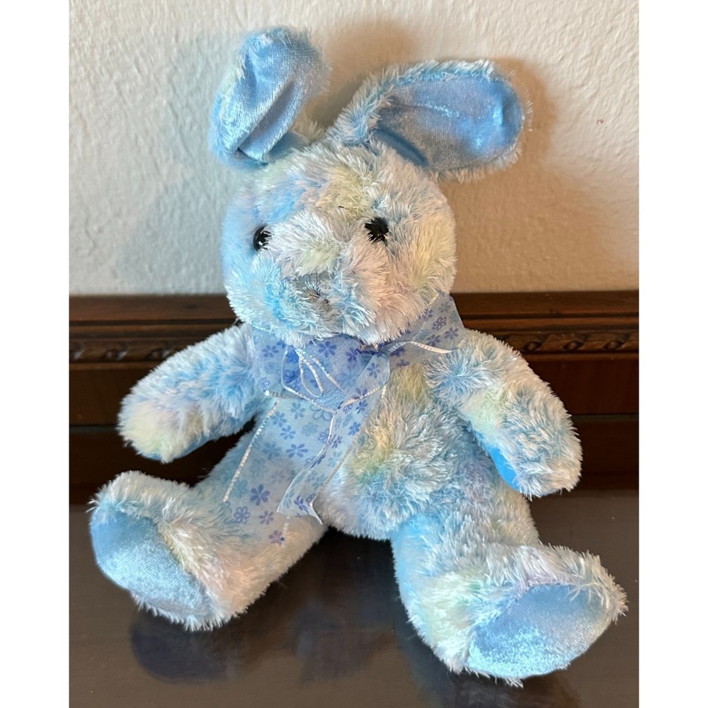 Walmart Floppy Sit Bunny Plush Blue and Green Rabbit Bow Soft Toy
